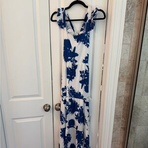 SHEIN White Maxi Dress with Blue Floral Print